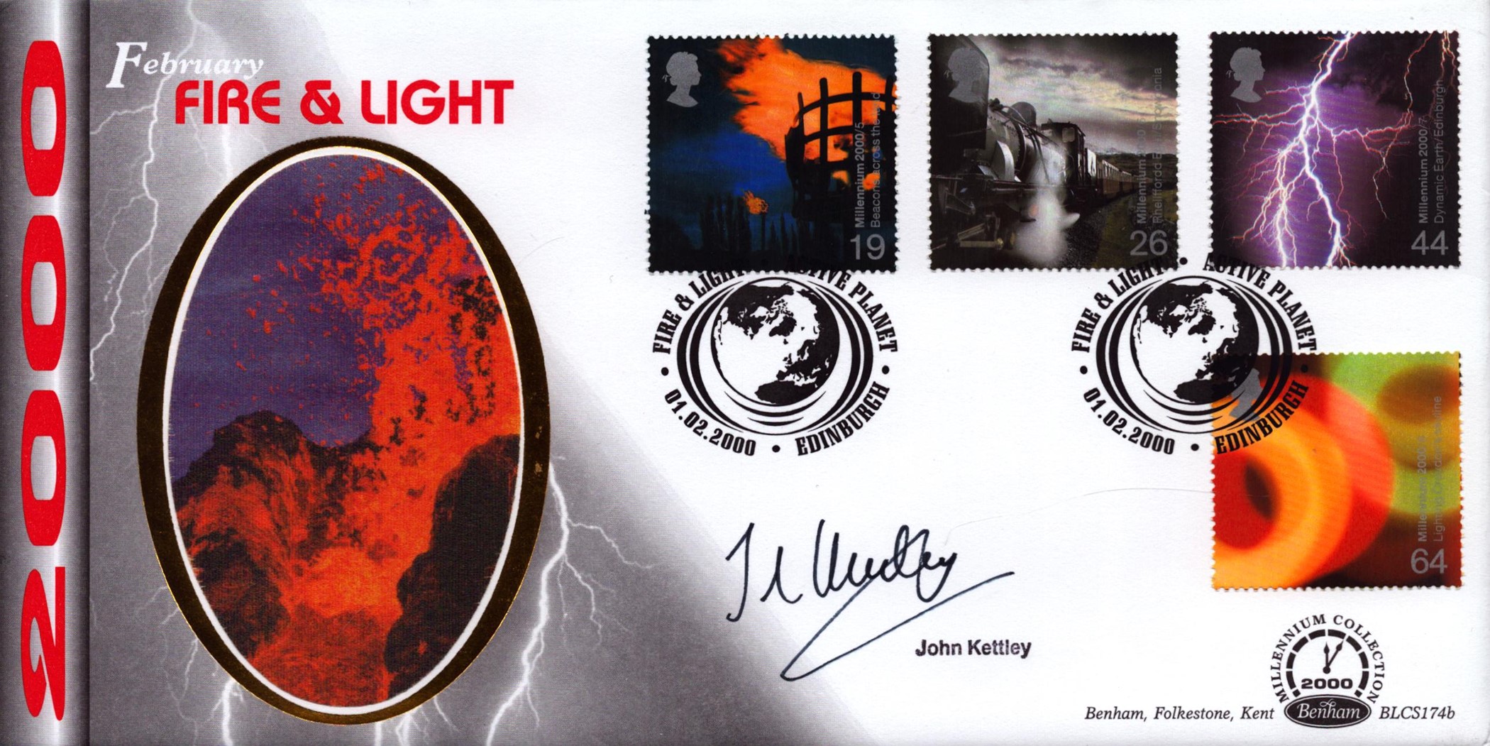 John Kettley signed Fire and Light FDC. 1/2/00 Edinburgh postmark. Good condition Est.