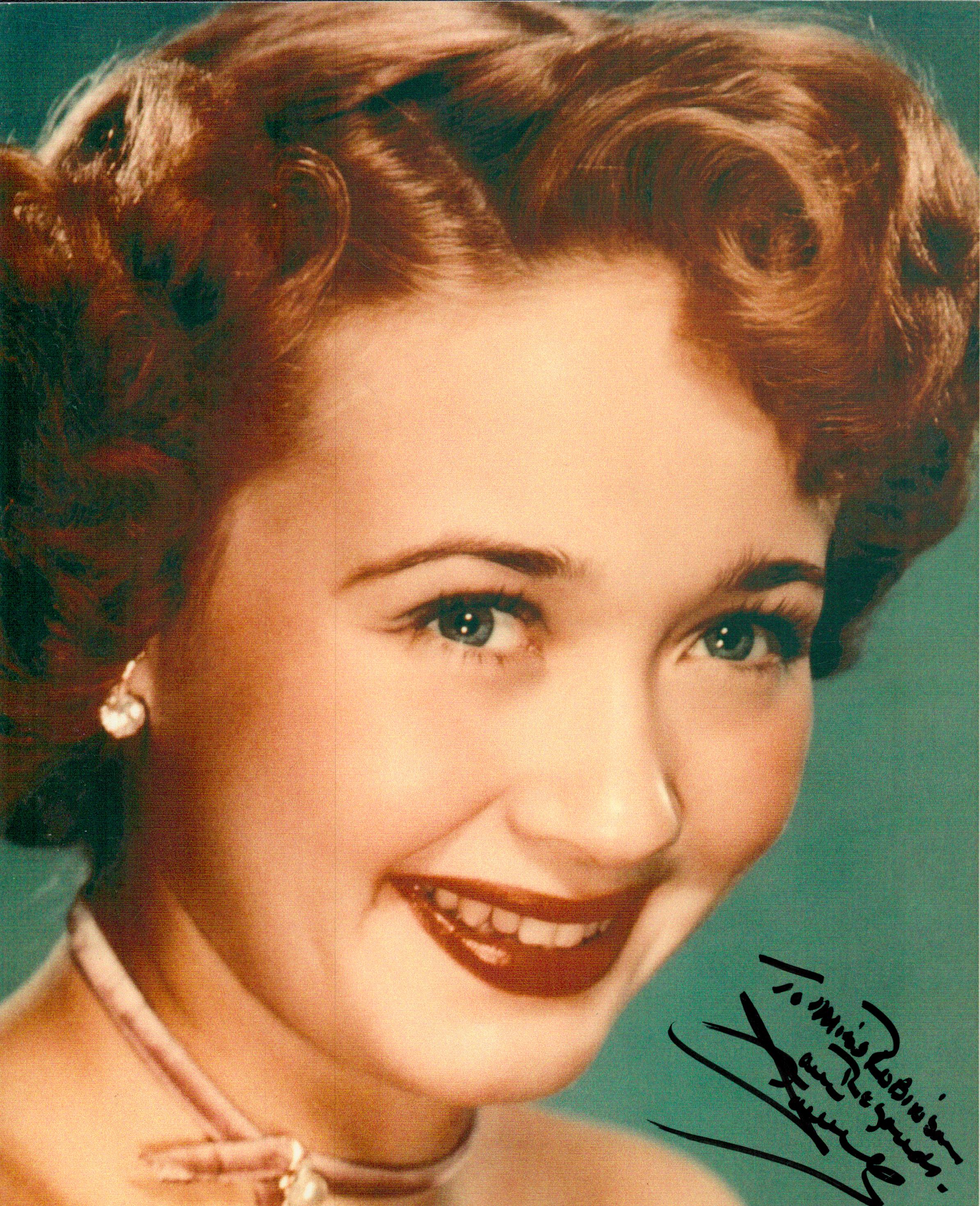 Jane Powell signed 10x8 inch colour photo. Dedicated. Good condition Est.