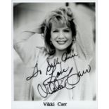 Vikki Carr signed 10x8 inch black and white promo photo. Dedicated. Good condition Est.