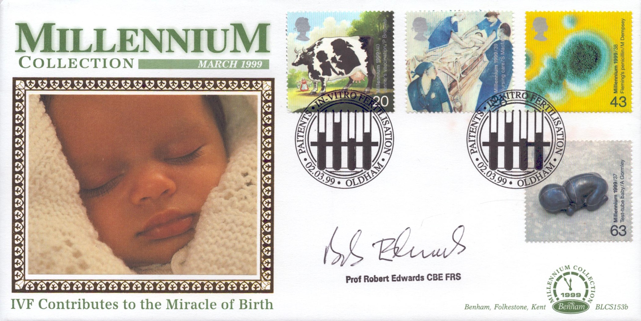 Prof Robert Edwards CBE FRS signed Patients FDC. 2/3/99 Oldham postmark. Good condition Est.