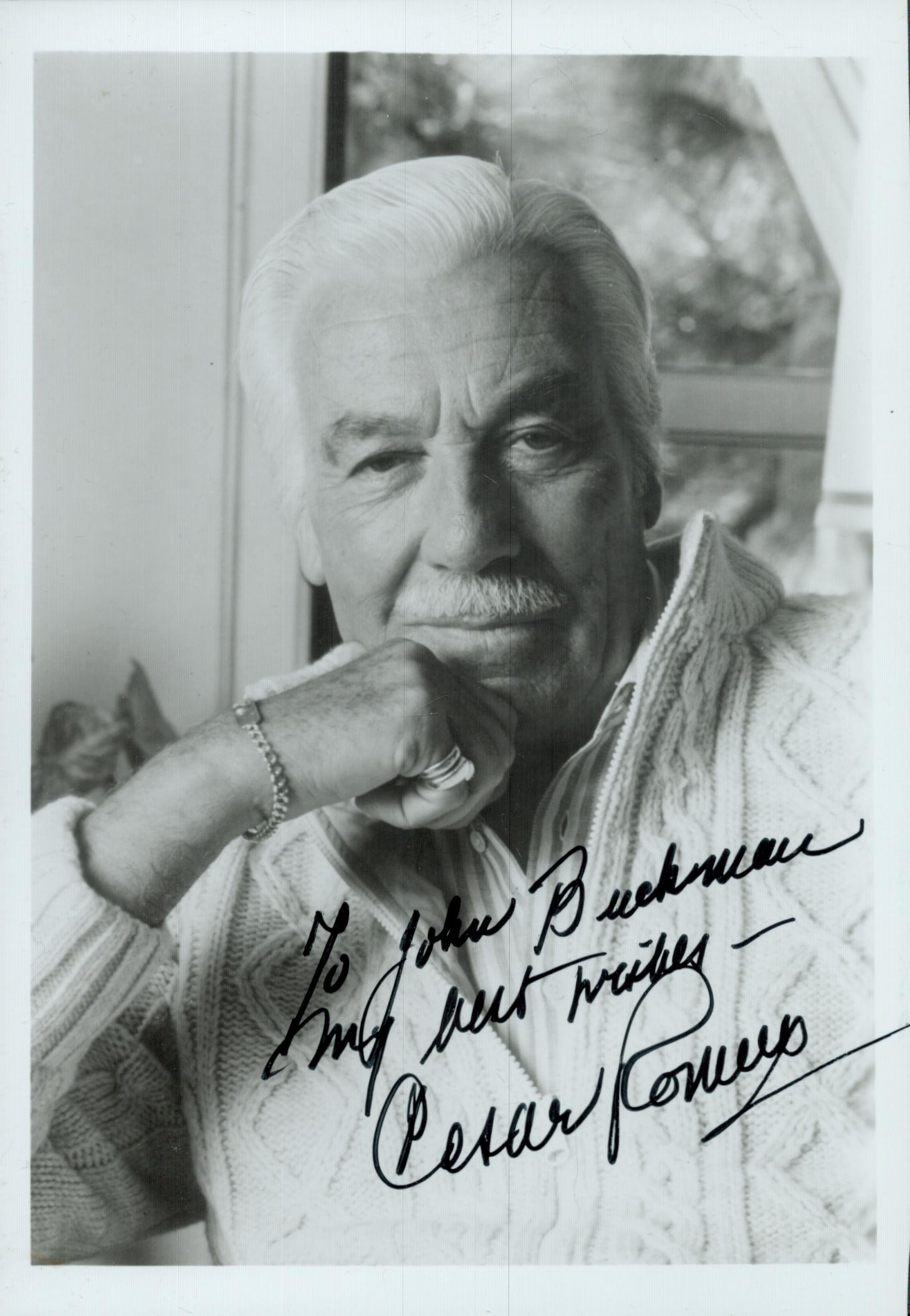 Cesar Romero signed 7x5 inch black and white photo. Dedicated. Good condition Est.