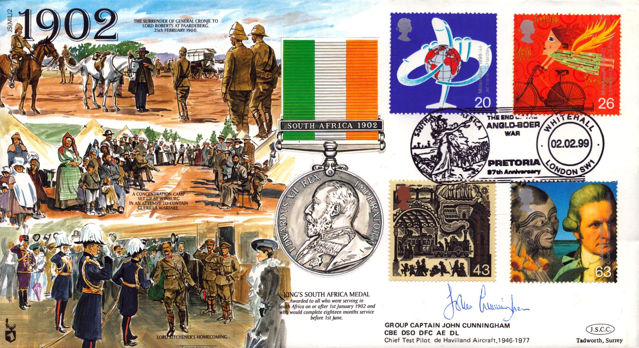 Group Captain John Cunningham CBE DSO DFC AE DL signed Great War 1902 commemorative flown FDC (JS(