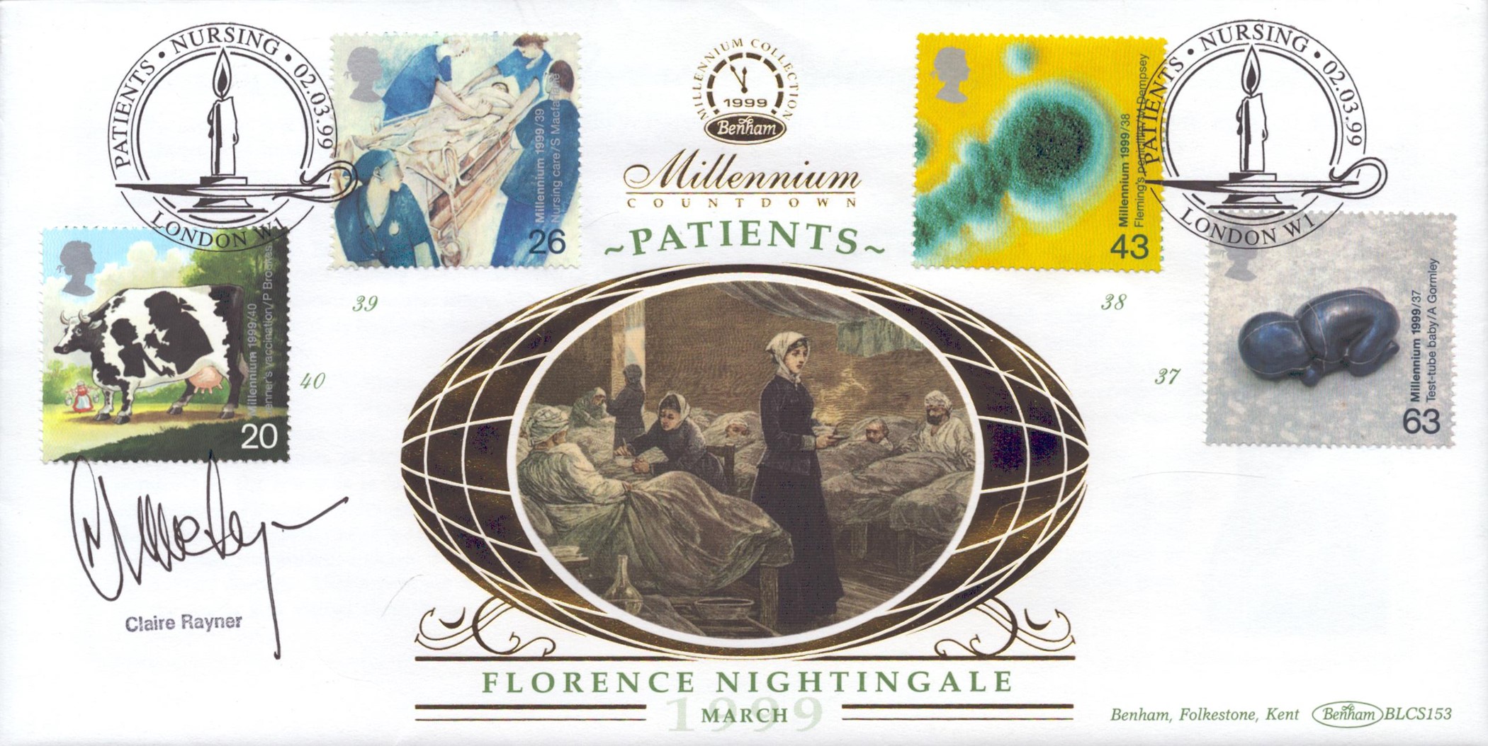 Claire Rayner signed Patients FDC. 2/3/99 London W1 postmark. Good condition Est.