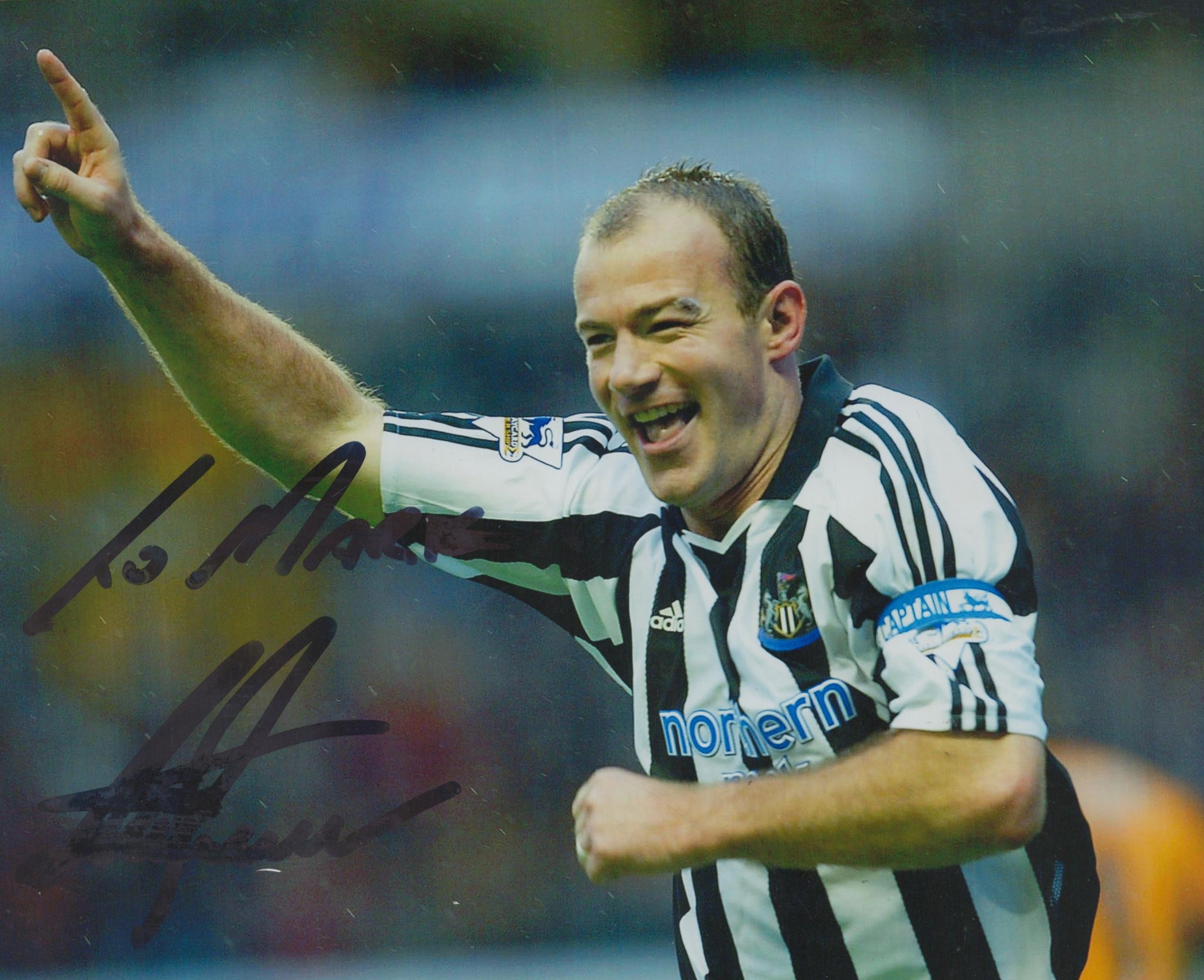 Alan Shearer signed 10x8 inch colour photo dedicated. Good condition Est.