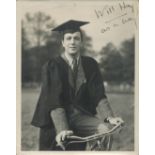 Will Hay - a vintage 10x8 black and white photo of Michael Redgrave riding a bicycle which unusually