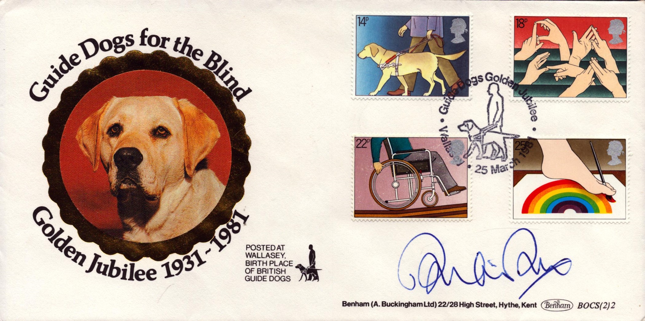 Brian Rix signed Guide Dogs FDC. 25/3/81 Wallasey postmark. Good condition Est.