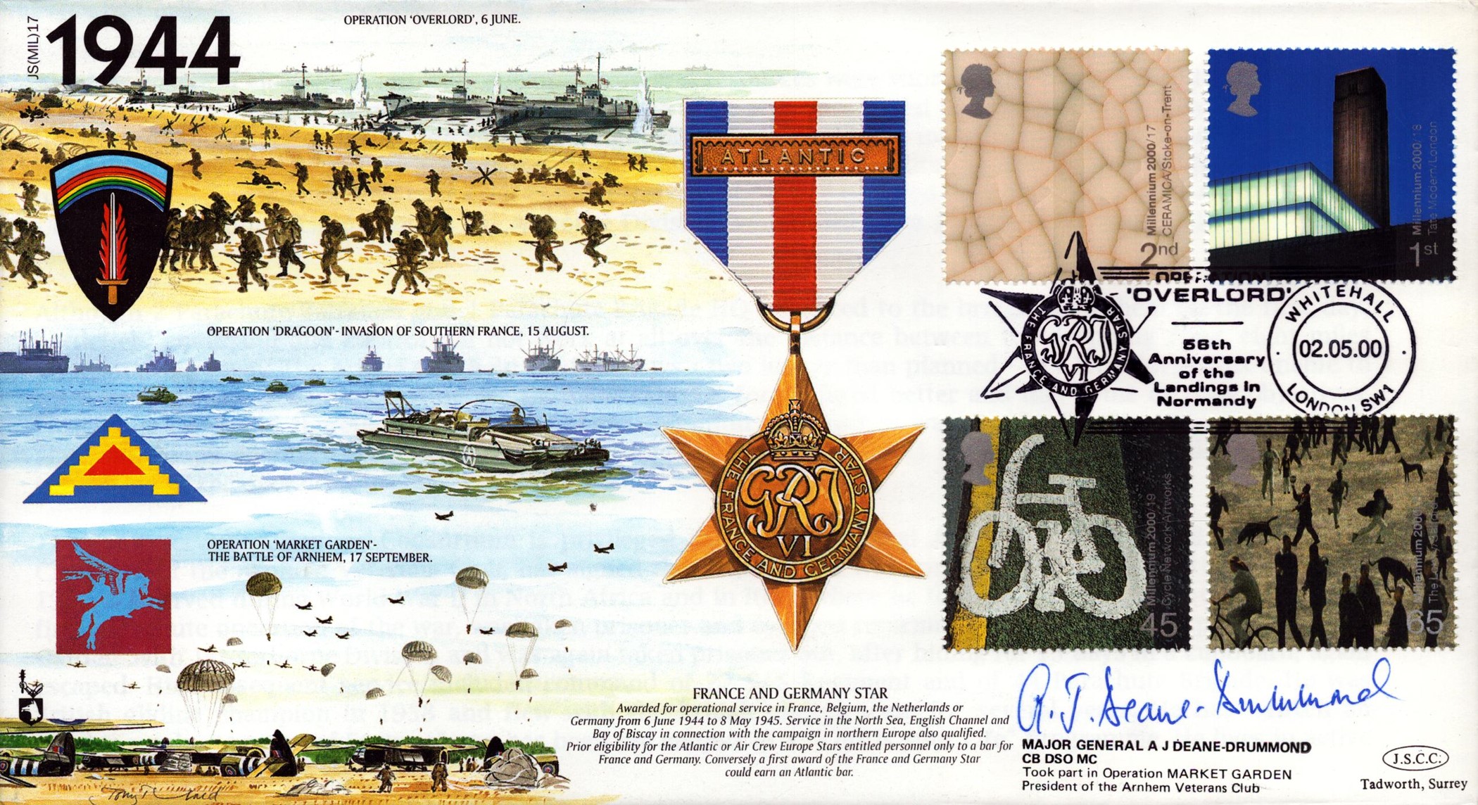 WWII Major General A J Deane Drummond CB DSO MC signed Great War 1944 Commemorative FDC (JSM(MIL)17)