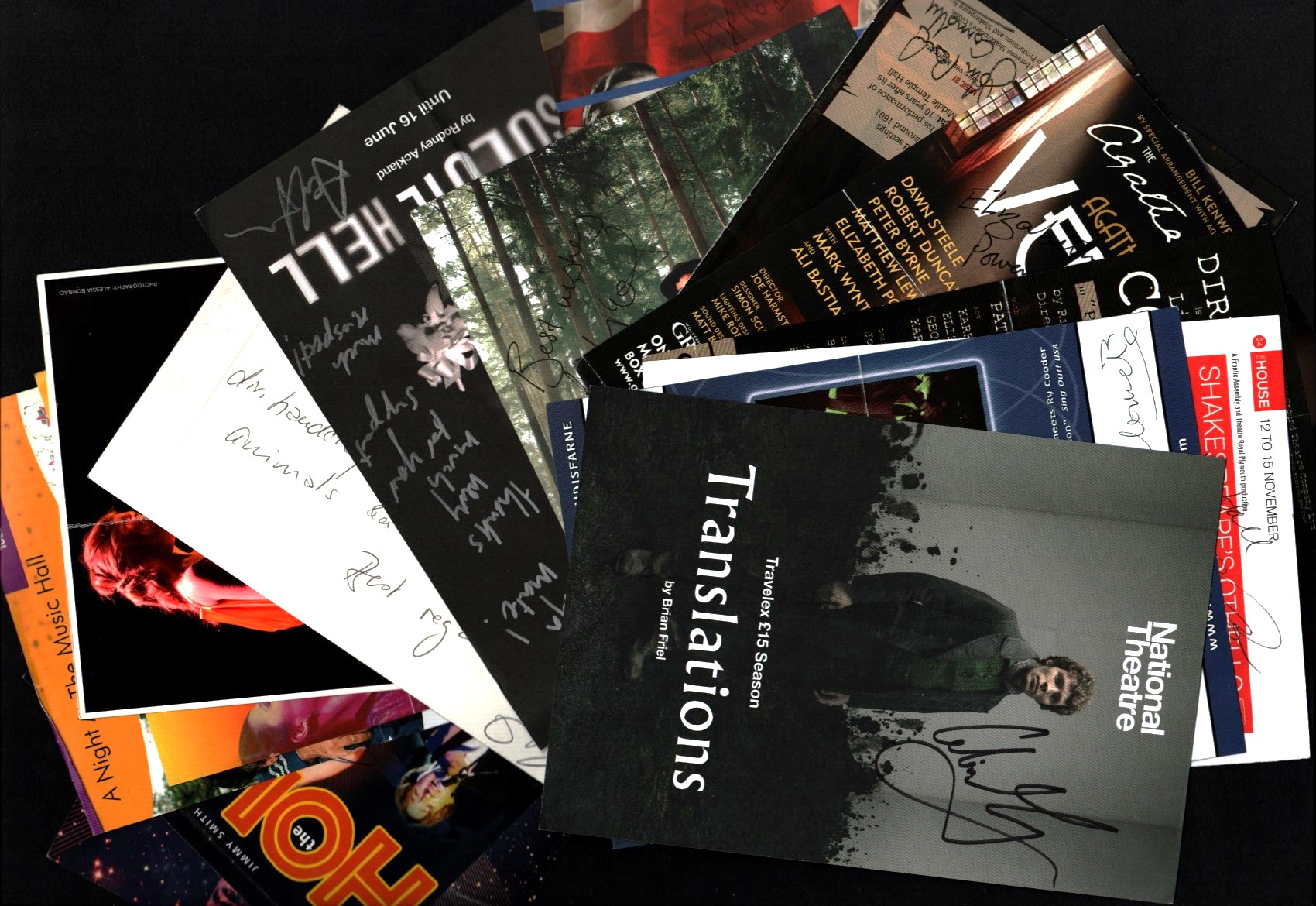 Theatre collection of 10+ signed theatre flyers/promos. Signatures such as John Connolly,