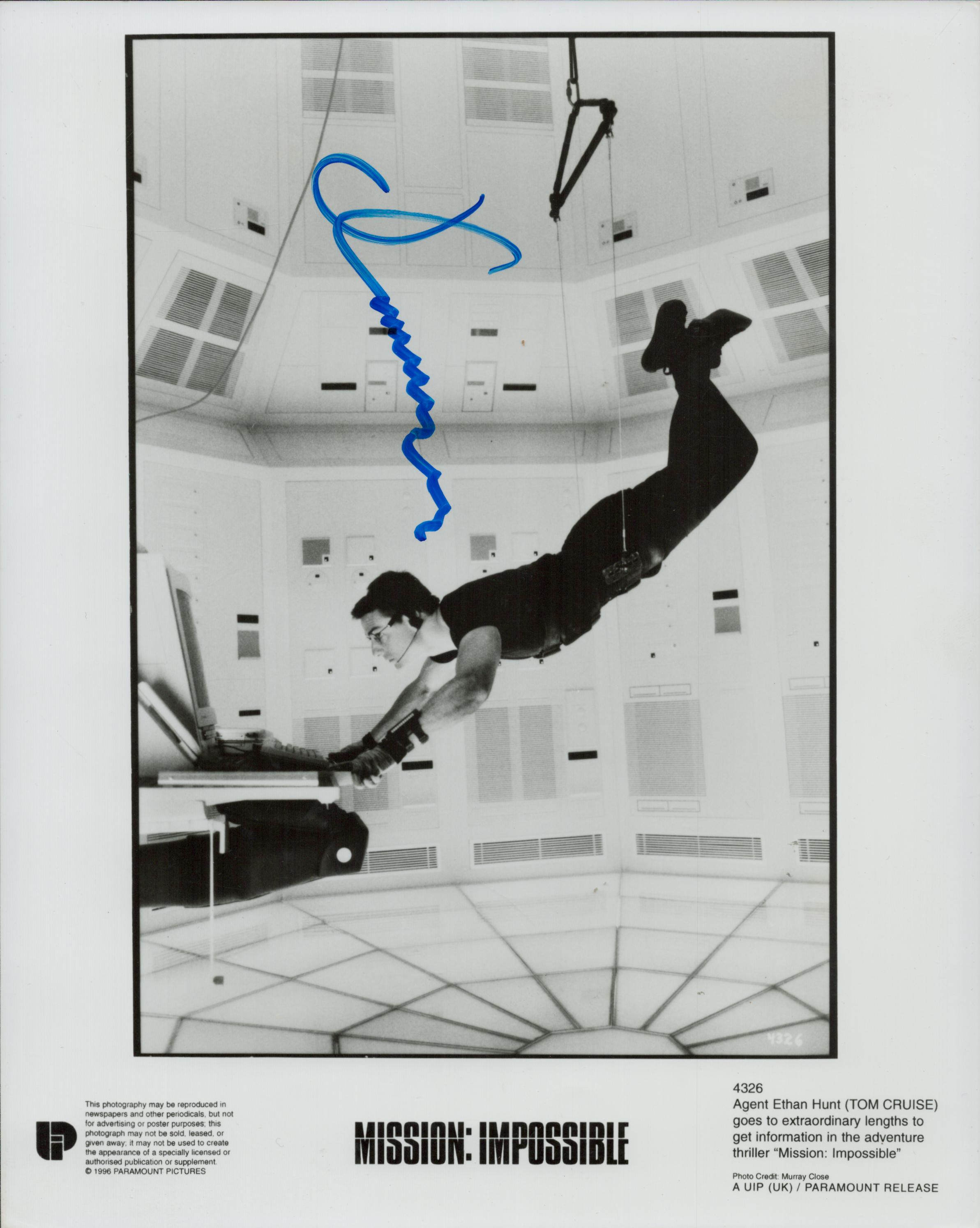 Tom Cruise signed Black and White Still Movie Photo 10x8 Inch. 'Mission: Impossible Film'. Good