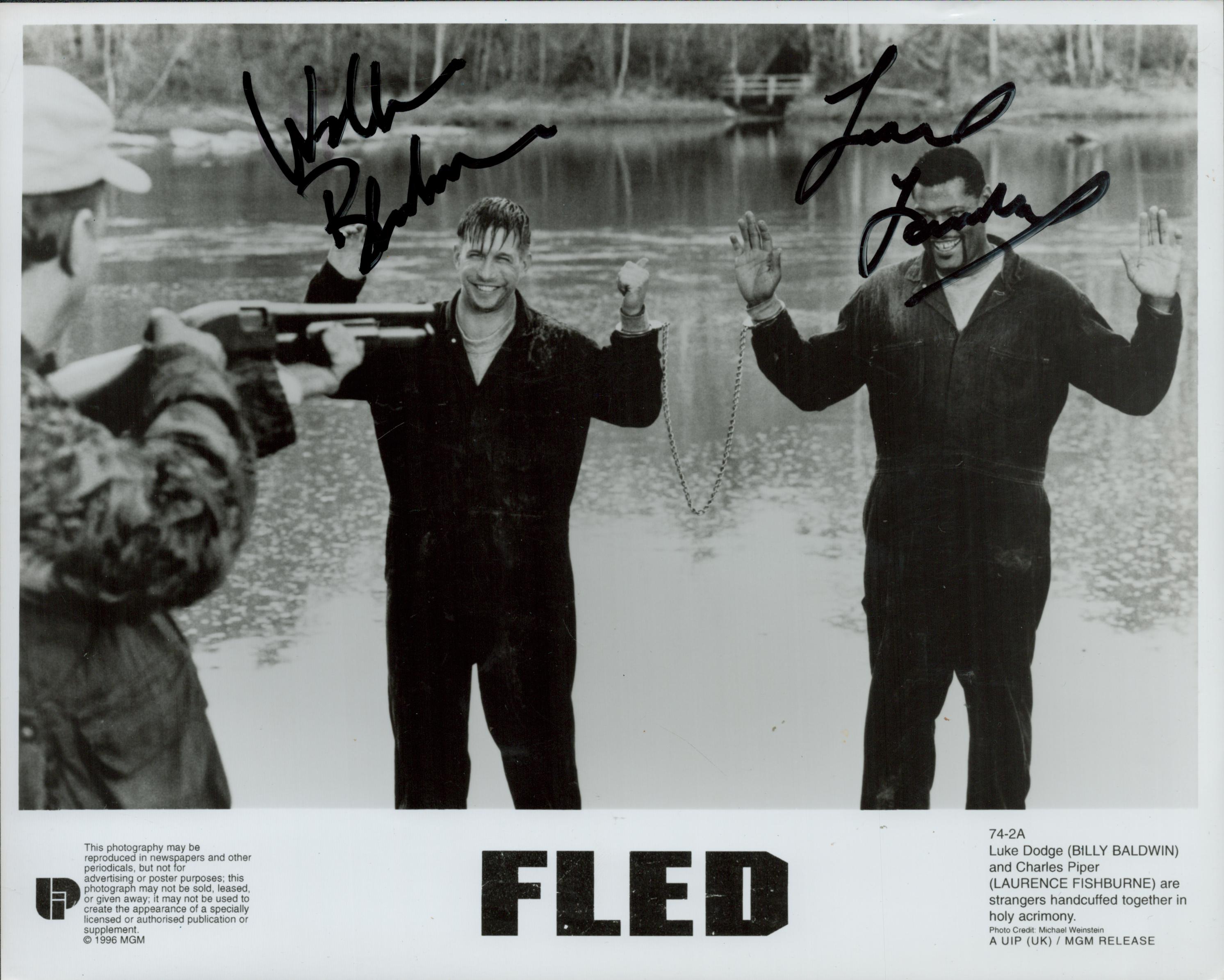 Multi signed Laurence Fishburne plus 1 other Black and White Still Movie Photo 10x8 Inch. 'Fled 1996
