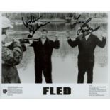 Multi signed Laurence Fishburne plus 1 other Black and White Still Movie Photo 10x8 Inch. 'Fled 1996