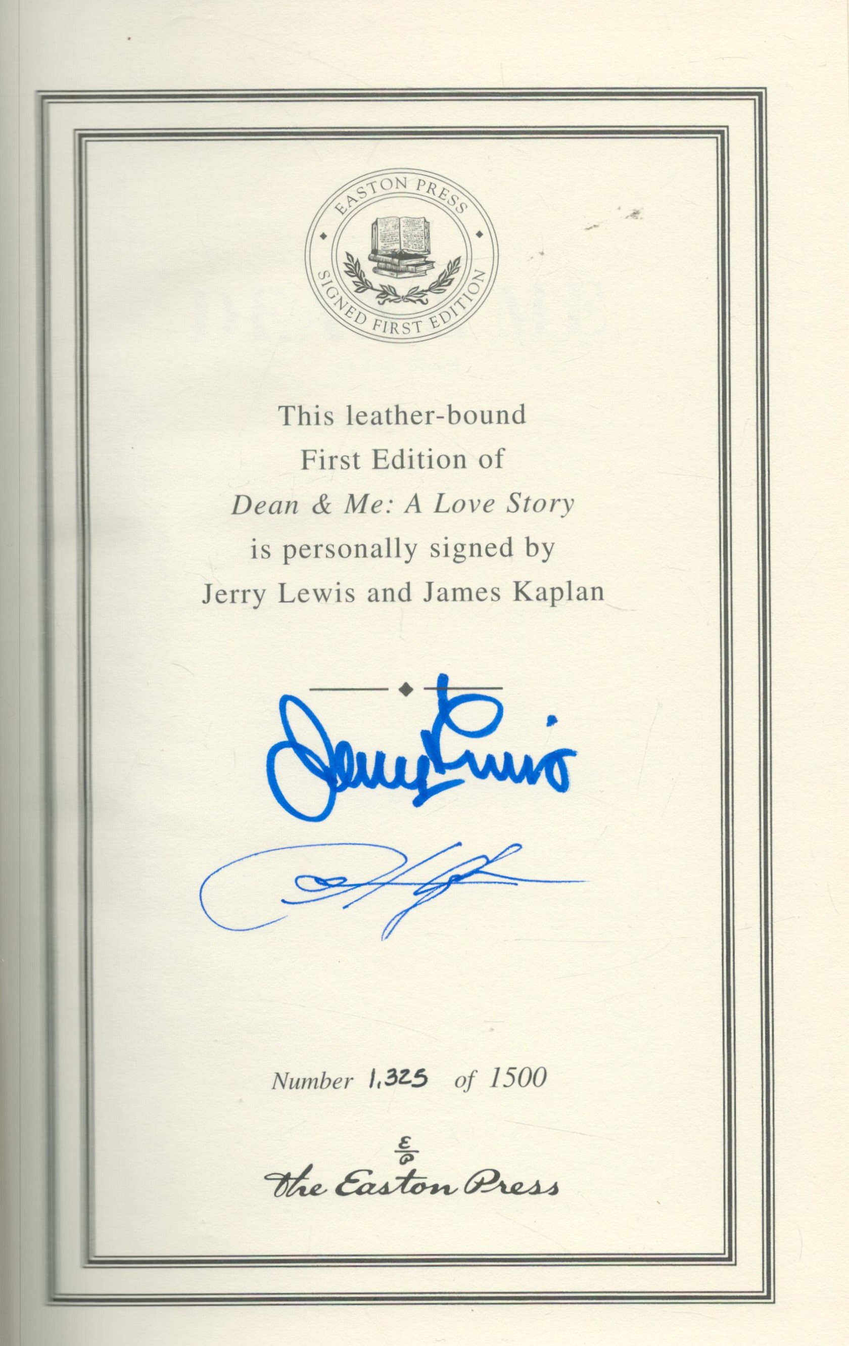 Jerry Lewis and James Kaplan signed "Dean and Me: A Love Story" First Edition and Limited Edition - Image 2 of 4