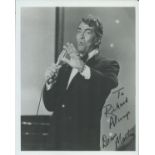 Dean Martin signed 10x8 inch black and white photo dedicated. Good Condition. All autographs come