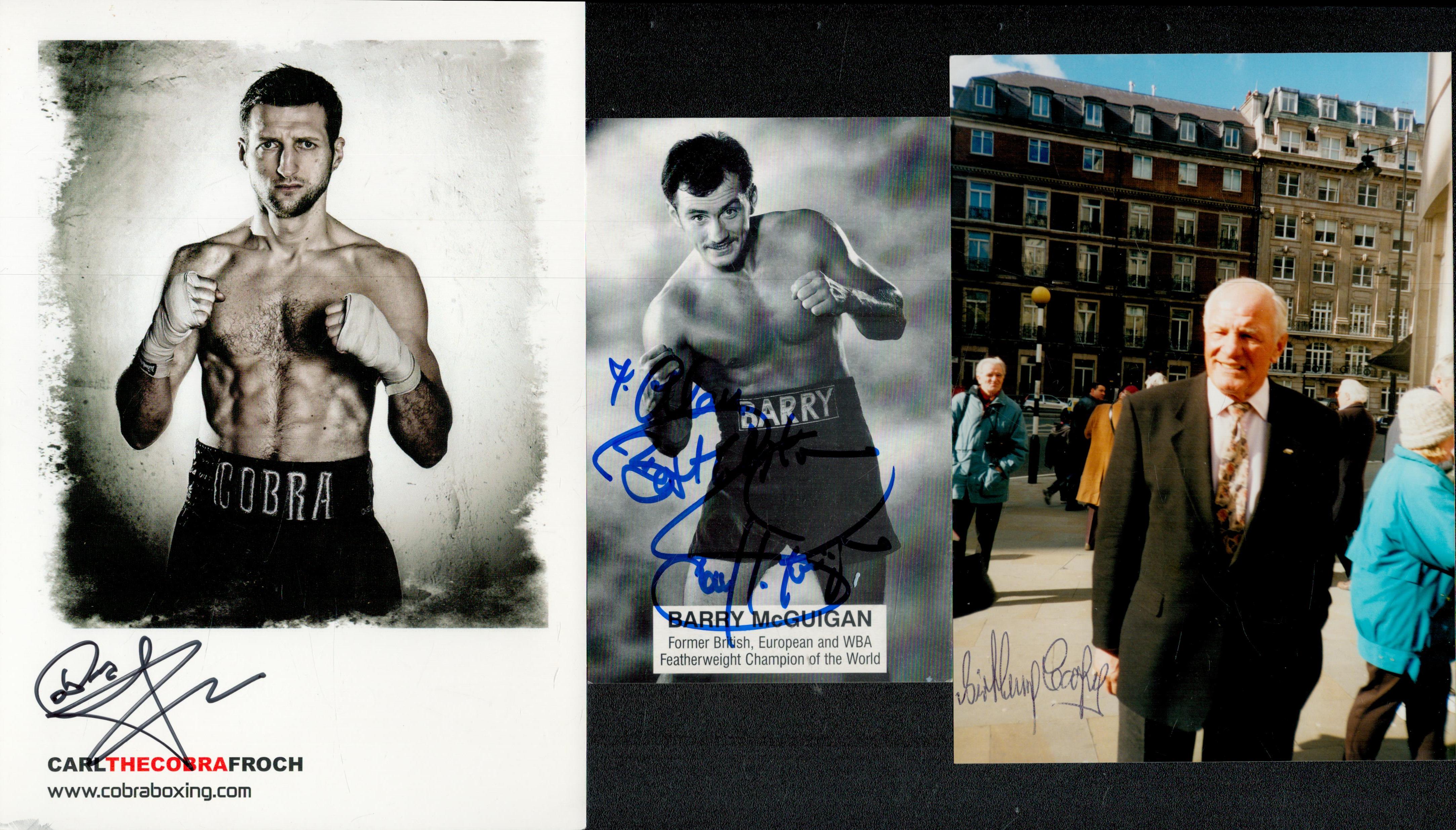 Boxing collection of 6 signed photos and cards including names of Lloyd Honeyghan, Billy Walker, Sir