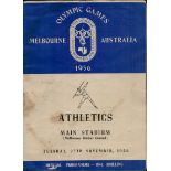 Vintage unsigned Olympic Games Melbourne Australia Official Programme - One Shilling. Athletics Main