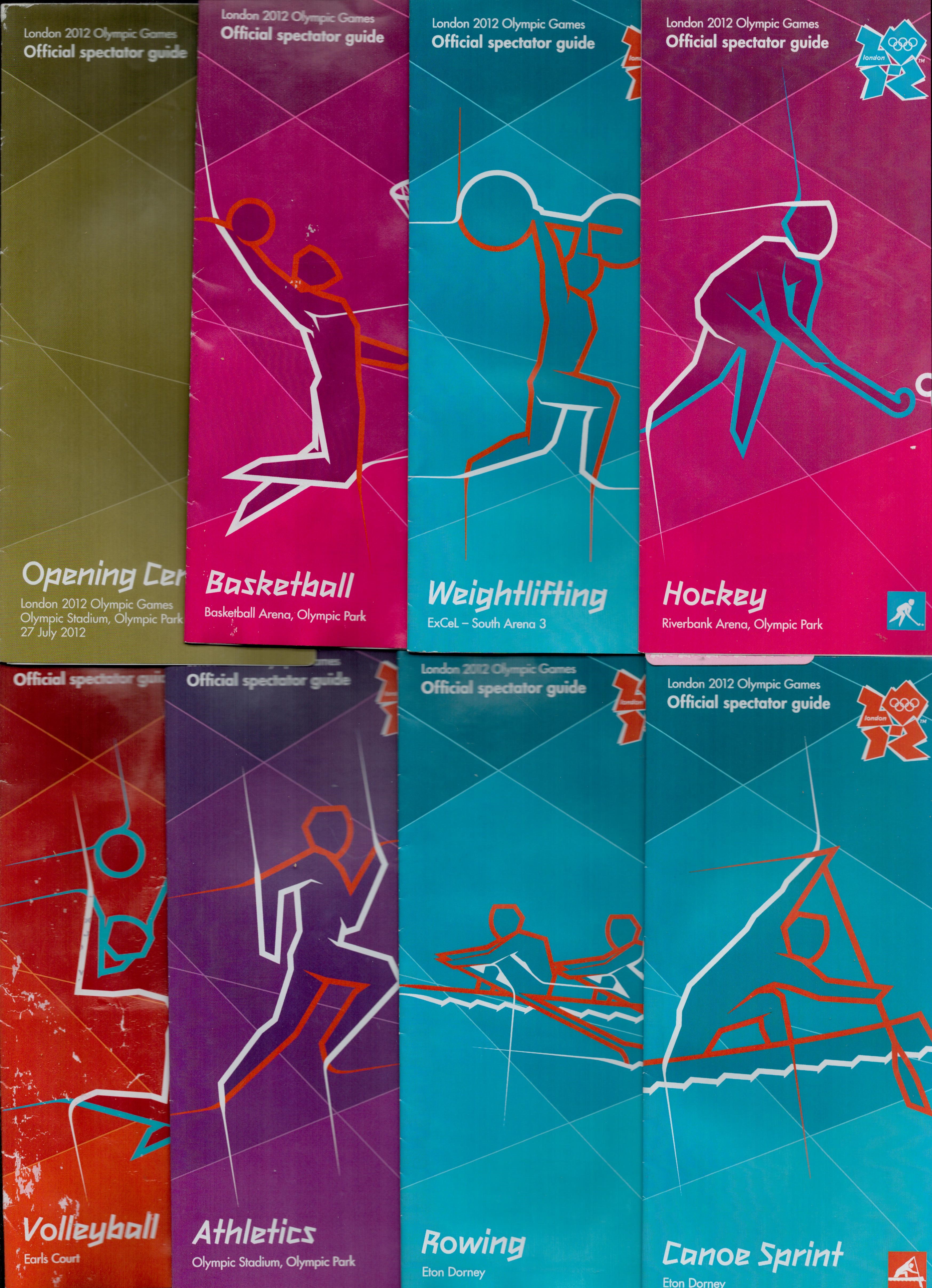 Collection of Sport 8 x London 2012 Official Spectator Guide Olympic Games Flyers. Such as Opening