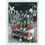 Autographed MAN UNITED 16 x 12 Montage-Edition : Colorized, depicting a montage of images relating