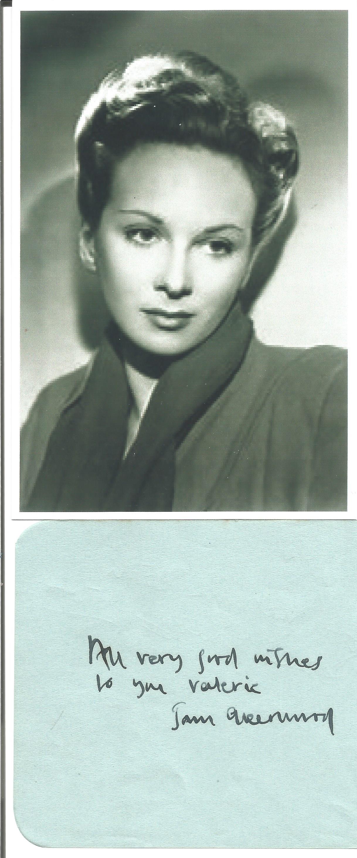 Joan Greenwood signed 4x4 inch album page and vintage black and white vintage photo. Good Condition.