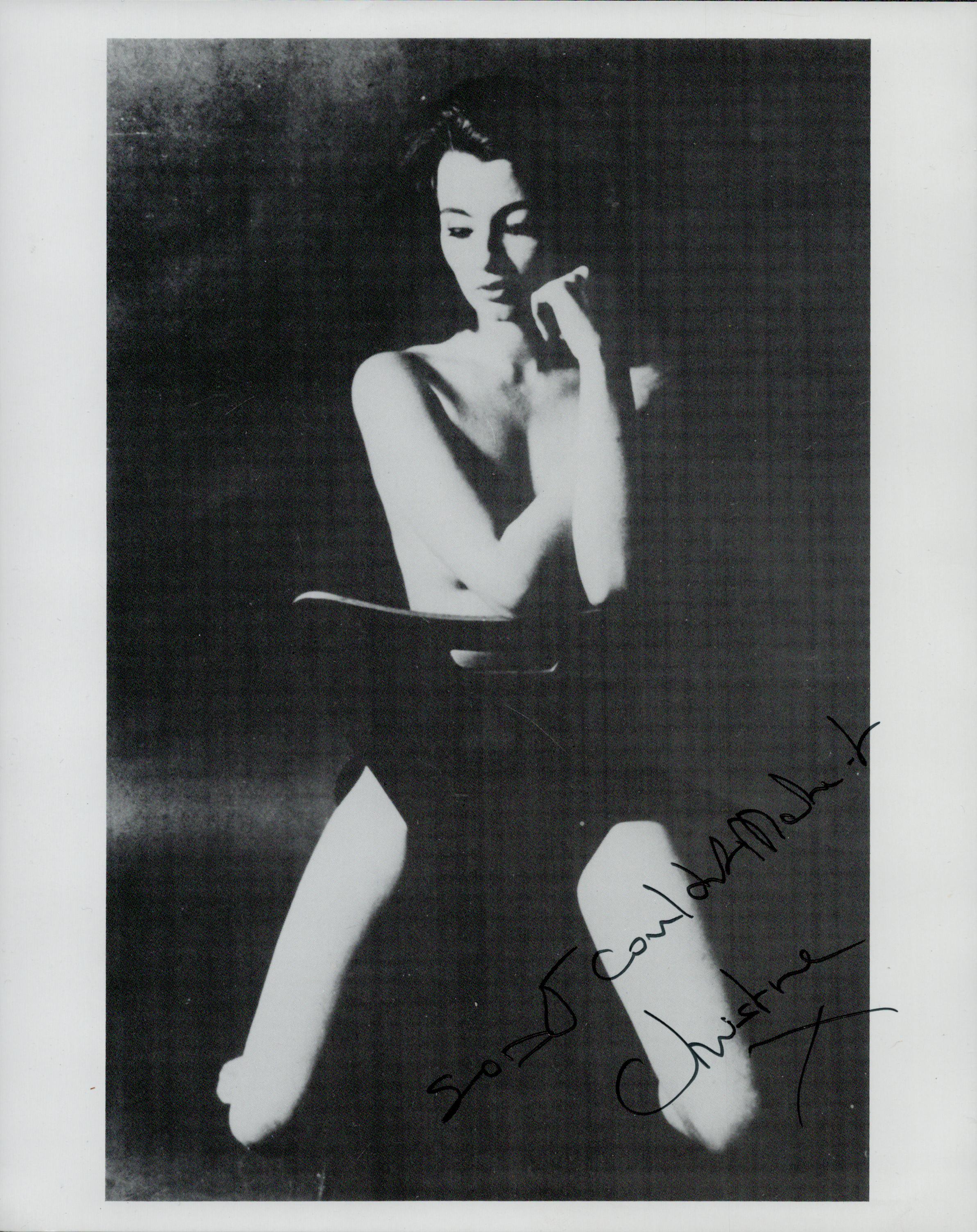 Christine Keeler signed black and White Photo 10x8 Inch. Was an English model and showgirl. Good