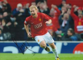 Autographed PAUL SCHOLES 16 x 12 Photo : Col, depicting Manchester United's PAUL SCHOLES running