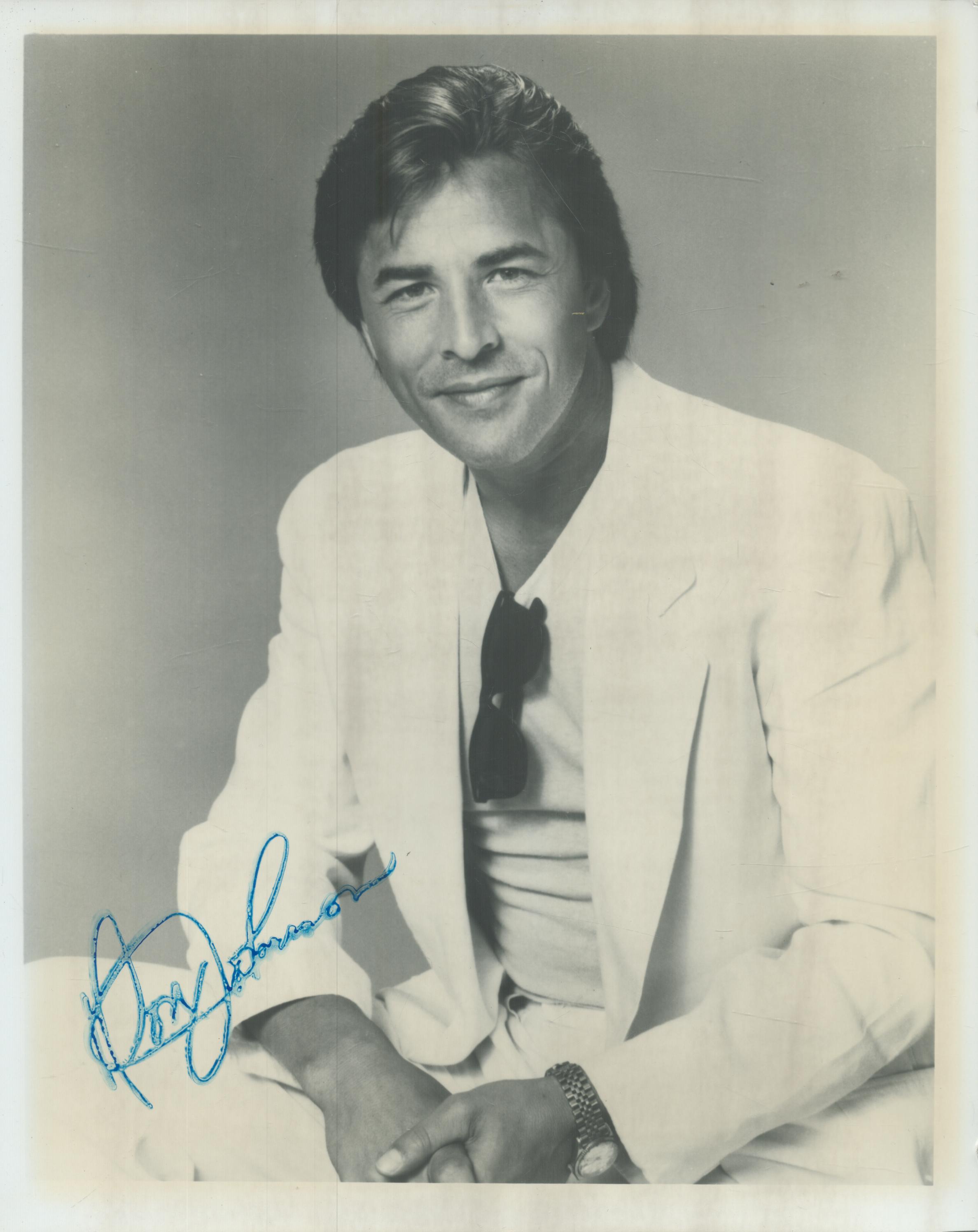 Don Johnson signed 10x8 inch black and white photo signature a little smudged. Good Condition. All