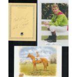 Jockey collection of 5 signatures on photos and cards including names of Willie Carson, Lester