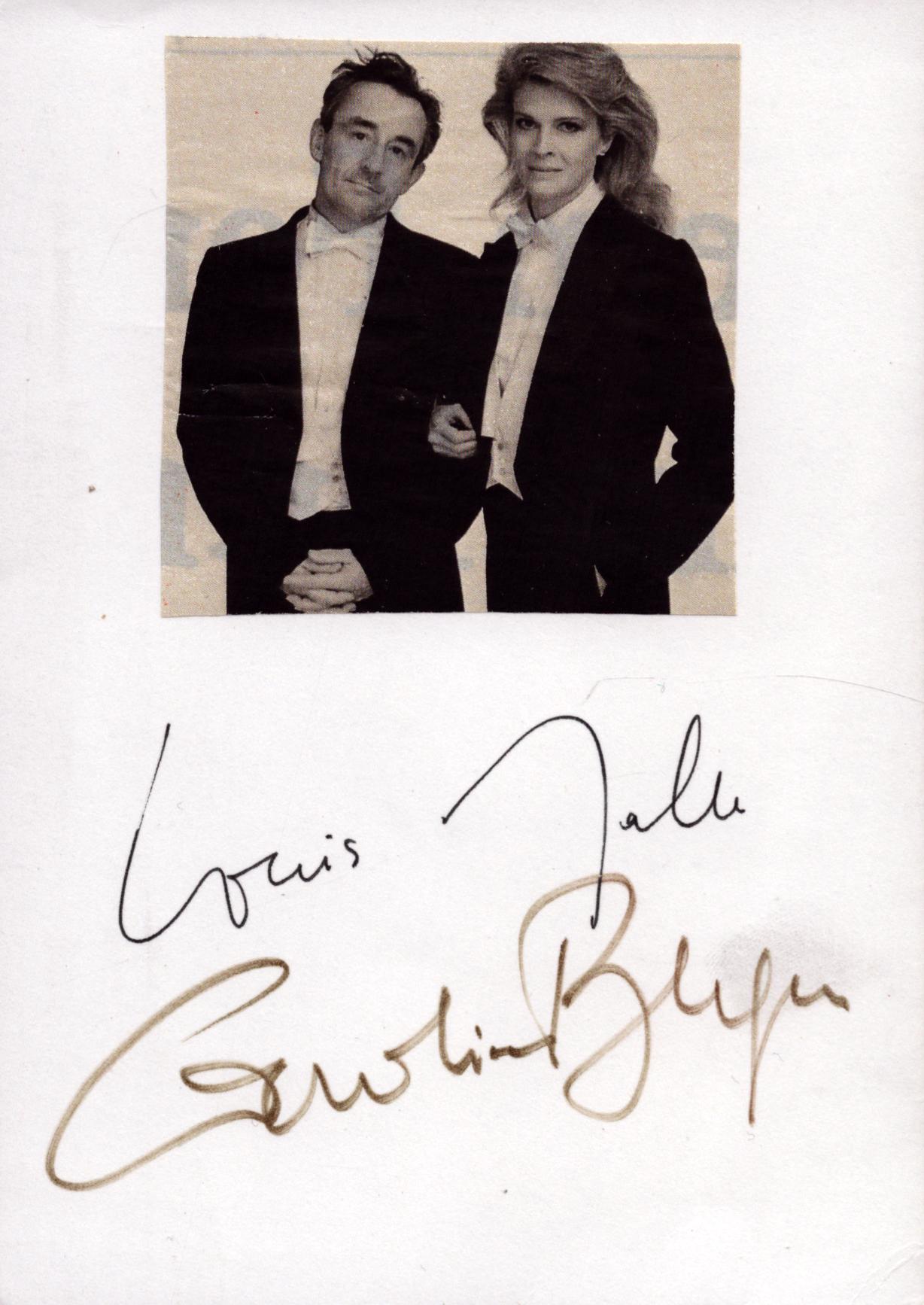 Louis Malle and Candice Bergen signed 6x4 inch card with photo attached. Louis Malle (1932-1995) was