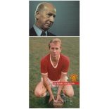 Sir Bobby Charlton, CBE signed Promo Card Approx. 6x4 Inch. Plus, unsigned Hardback Book Author