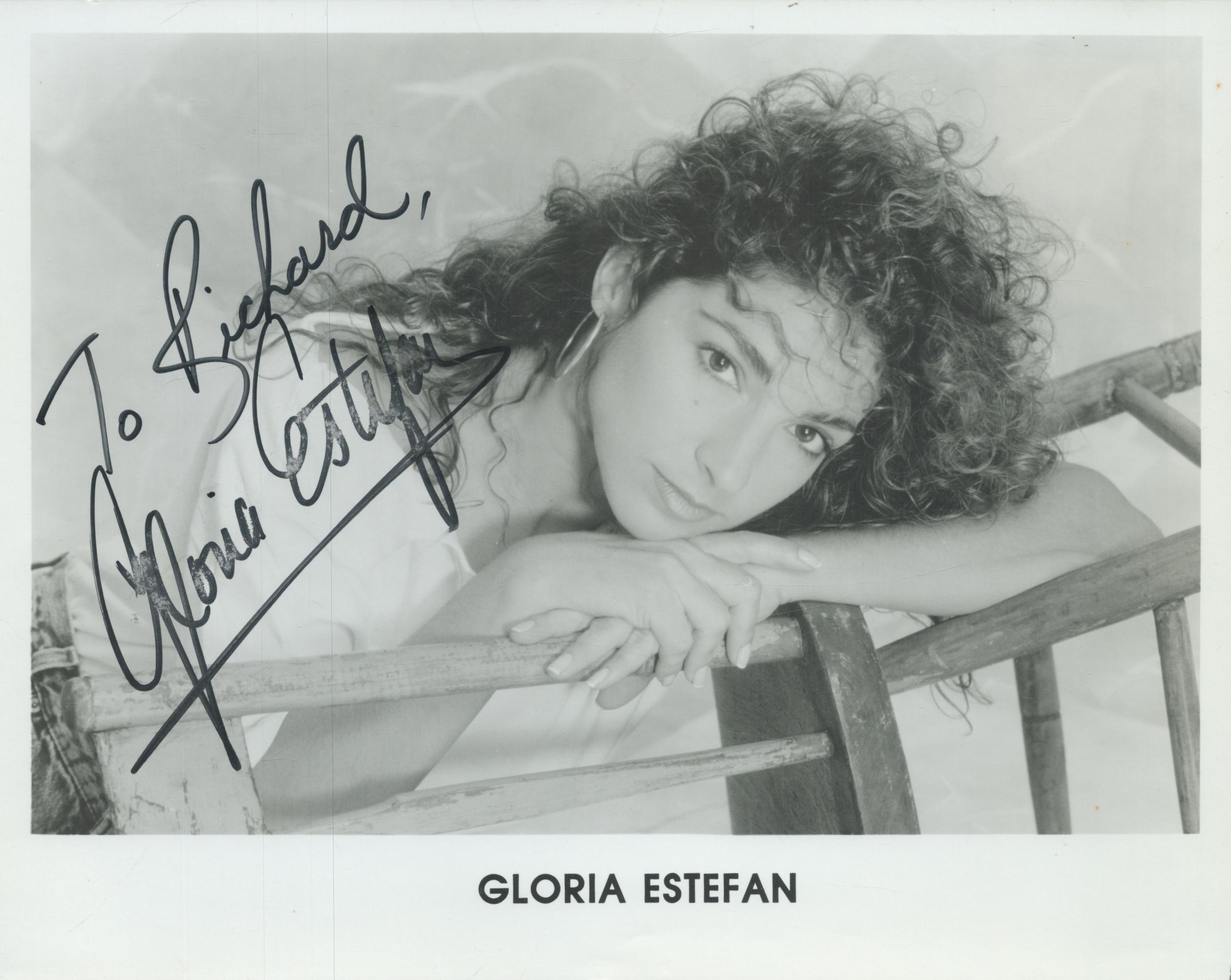 Gloria Estefan signed 10x8 inch black and white promo photo dedicated. Good Condition. All