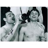 Ian St John Signed 16 x 12 inch Black and White Glossy Photo Pictured Drinking Champagne. Signed