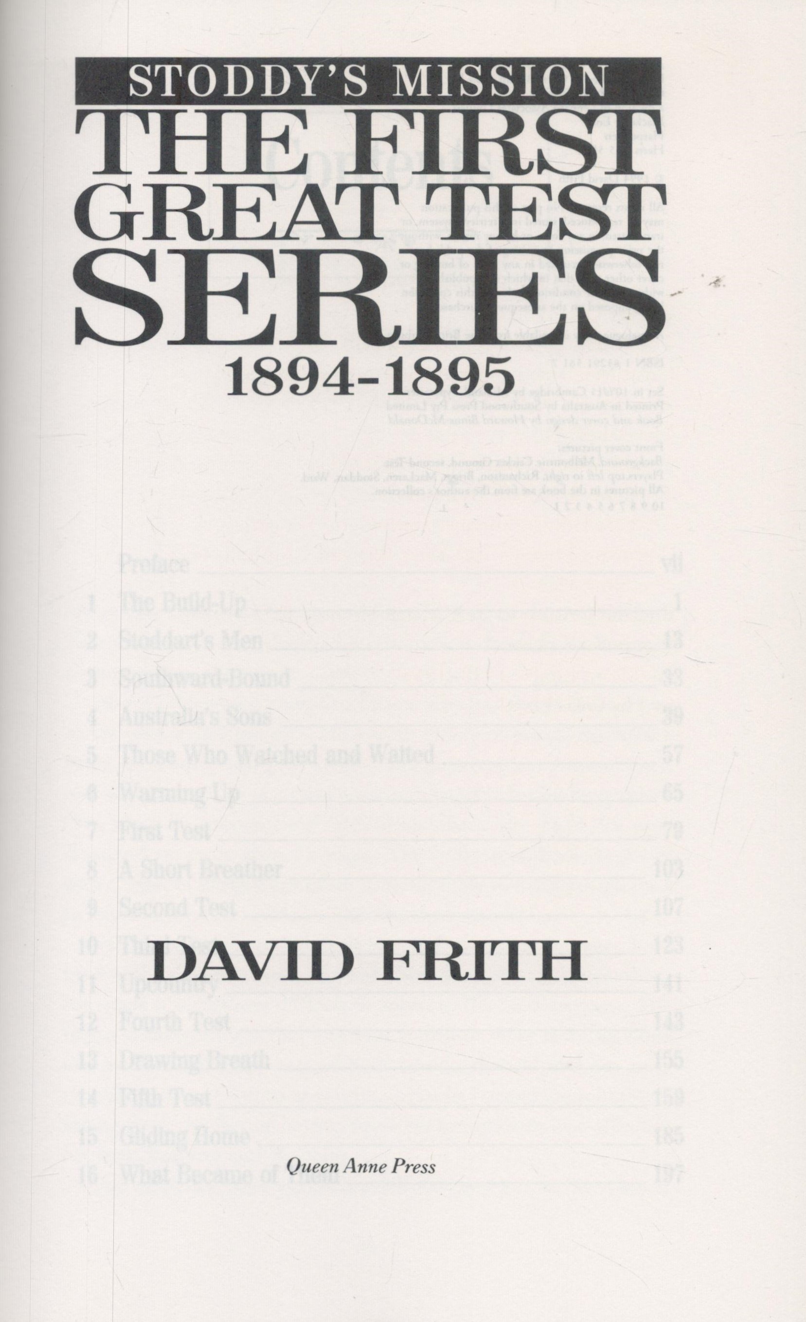 Stoddy`s Mission The First Great Test Series 1894-1985 David Frith Paperback book, 216 pages. Good - Image 2 of 3