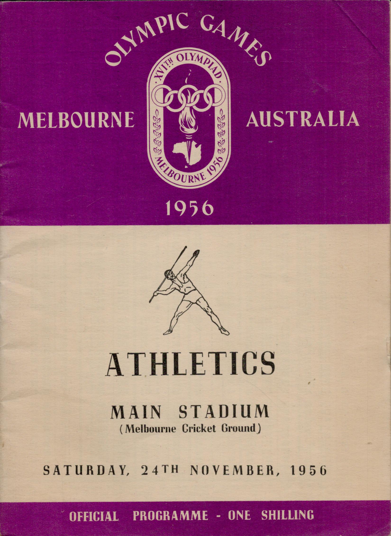 Vintage unsigned Olympic Games Melbourne Australia Official Programme - One Shilling. Athletics Main
