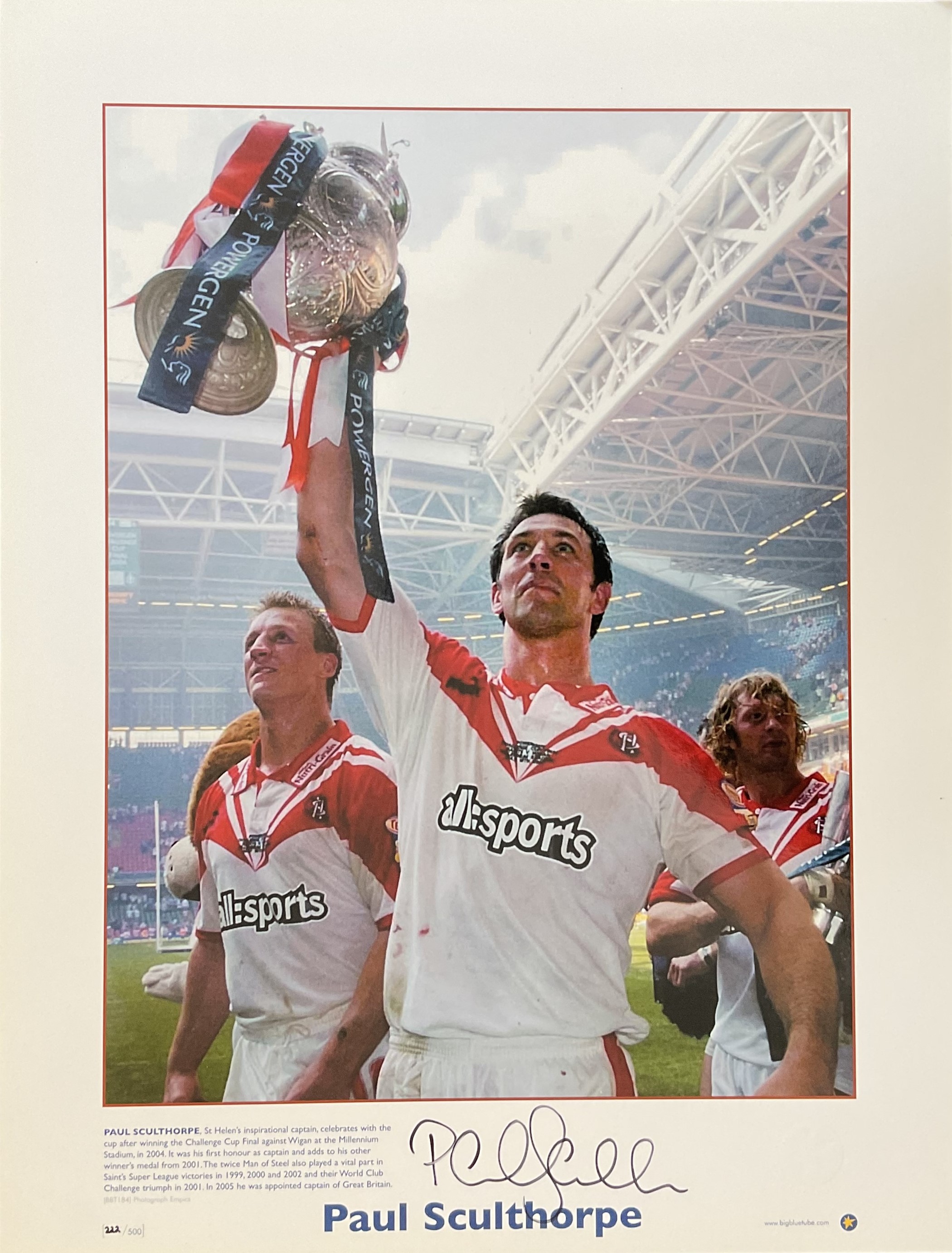 Paul Sculthorpe (St Helens Captain) Signed 16 x 12-inch Big Blueprint. Limited Edition 222/500. Good