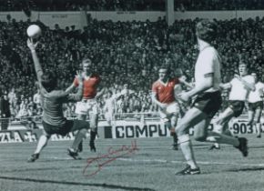 Autographed JIMMY GREENHOFF 16 x 12 Photo : Colorized, depicting Man United's winning goal in a