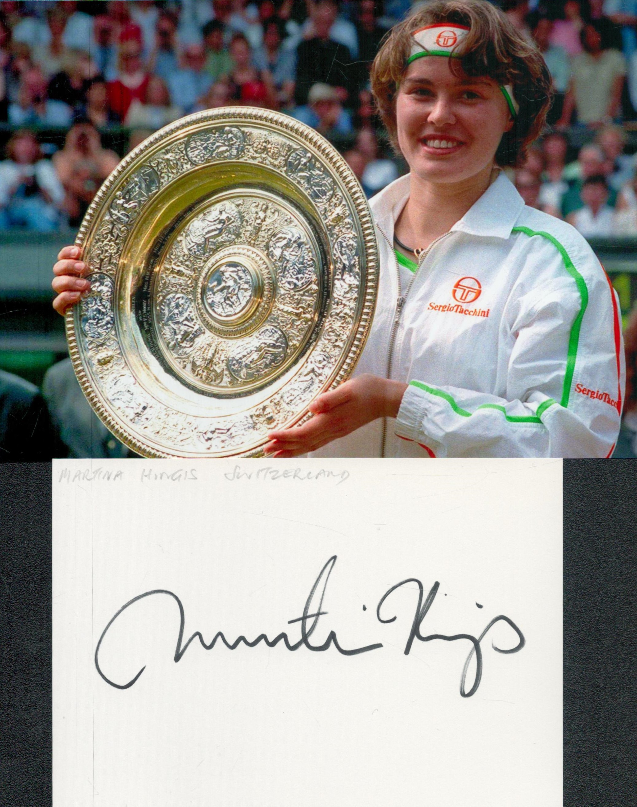 MARTINA HINGIS Tennis Legend signed card with 1999 Wimbledon Open Photo . Good Condition. All