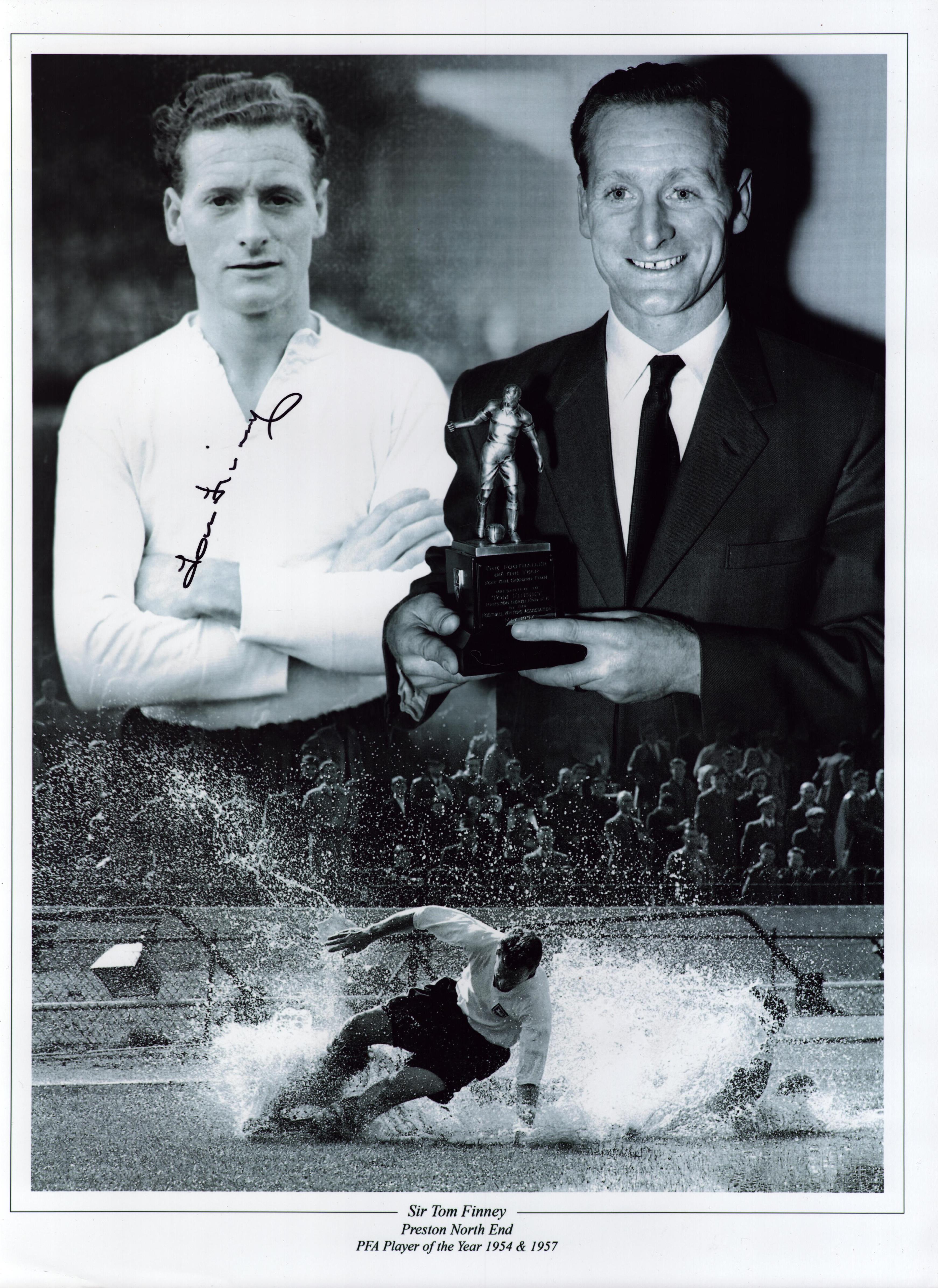 Sir Tom Finney signed 16x12 black and white Preston North End PFA Player of the Year 1954 and