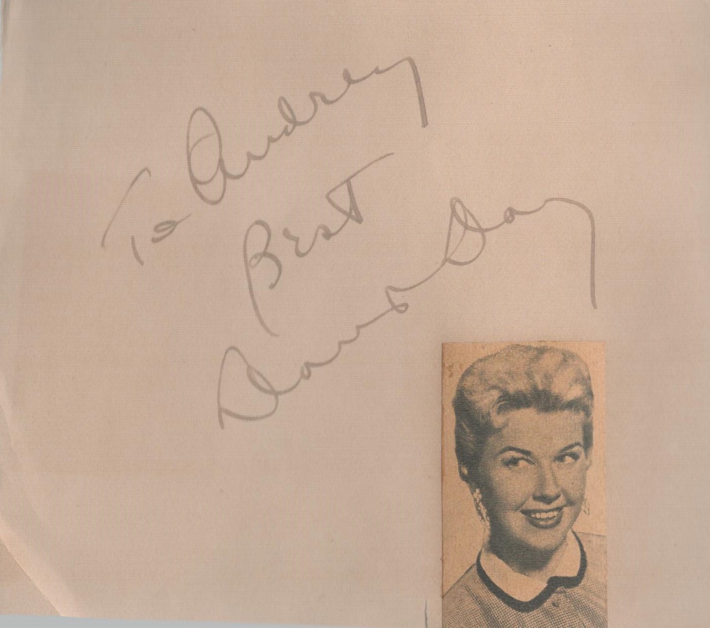 Doris Day signed 5x4 inch album page dedicated. Good Condition. All autographs come with a