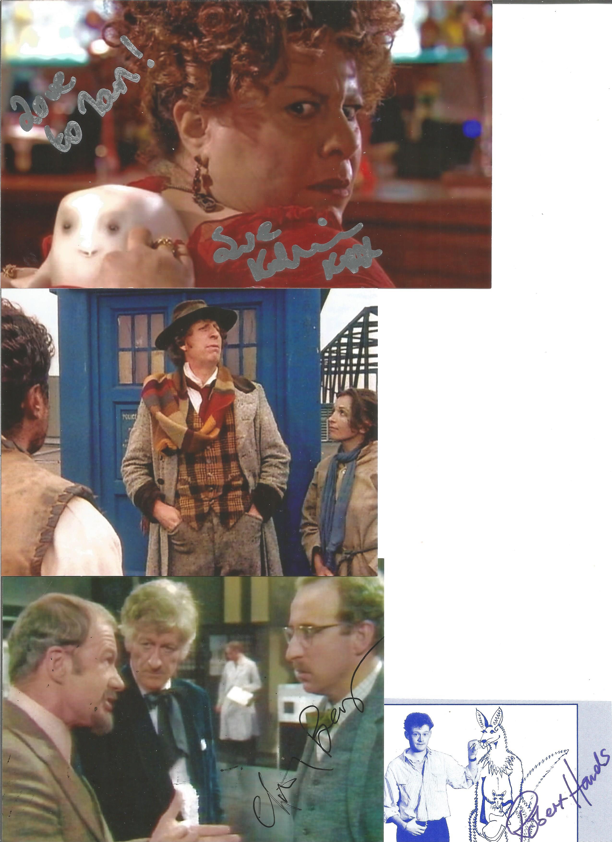 Dr Who collection 4 assorted signed photos some great signatures. Good Condition. All autographs