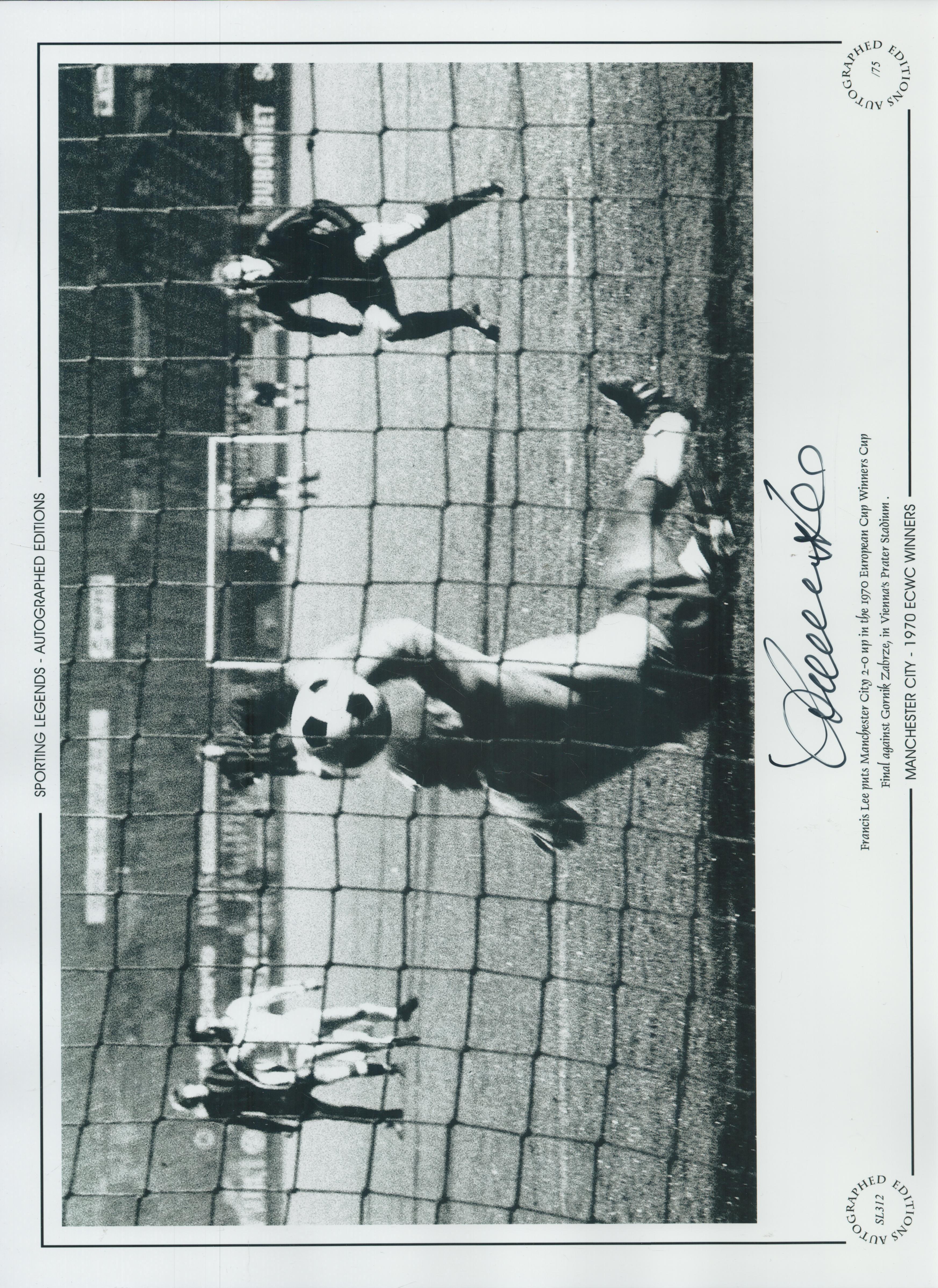 Autographed FRANCIS LEE 16 x 12 Limited Edition : B/W, depicting FRANCIS LEE scoring Manchester