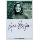 Linda Bellingham signed 4x3 inch white card and 6x4 inch vintage black and white photo. Good