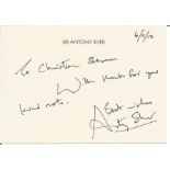 Sir Anthony Sher signed 6x4 inch personalised card dated 6/11/12 dedicated. Good Condition. All