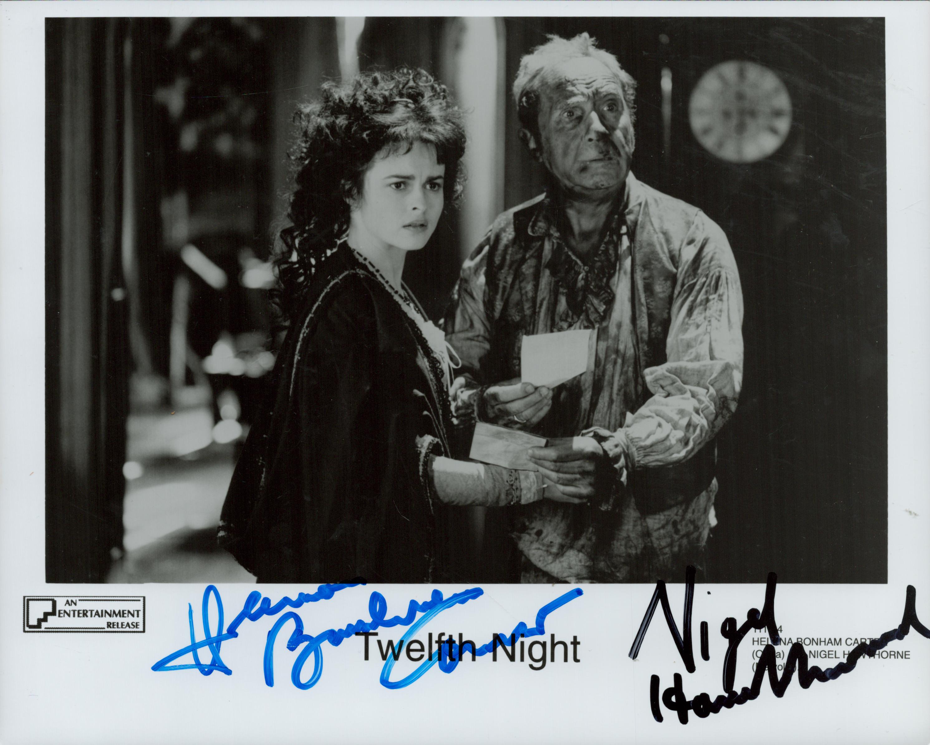 Multi signed Helena Bonham Carter and Nigel Hawthorne Black and White Still Movie Photo 10x8