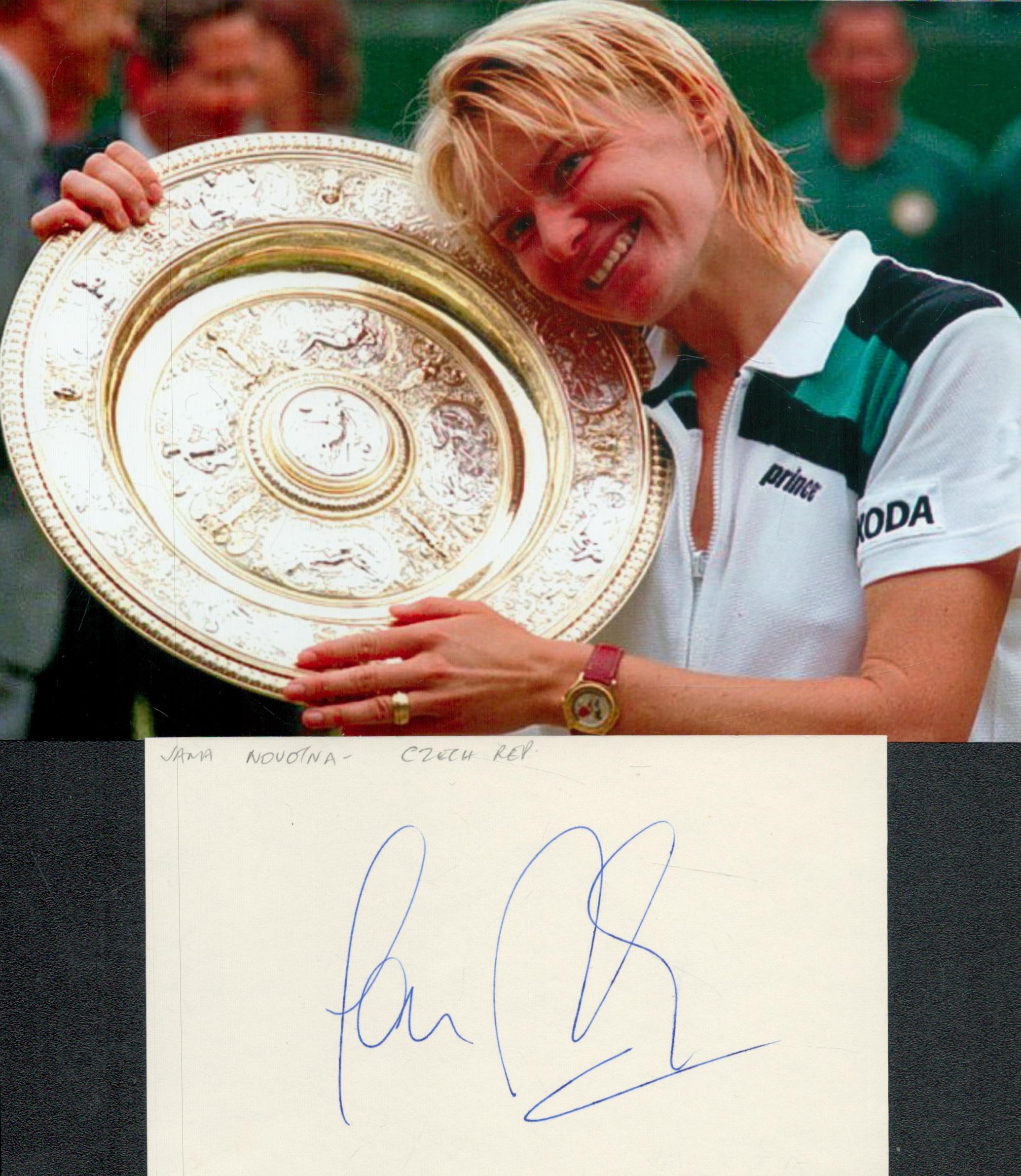 JANA NOVOTNA 1968-2017 Wimbledon 1998 Open Winner signed card with Tennis Photo. Good Condition. All