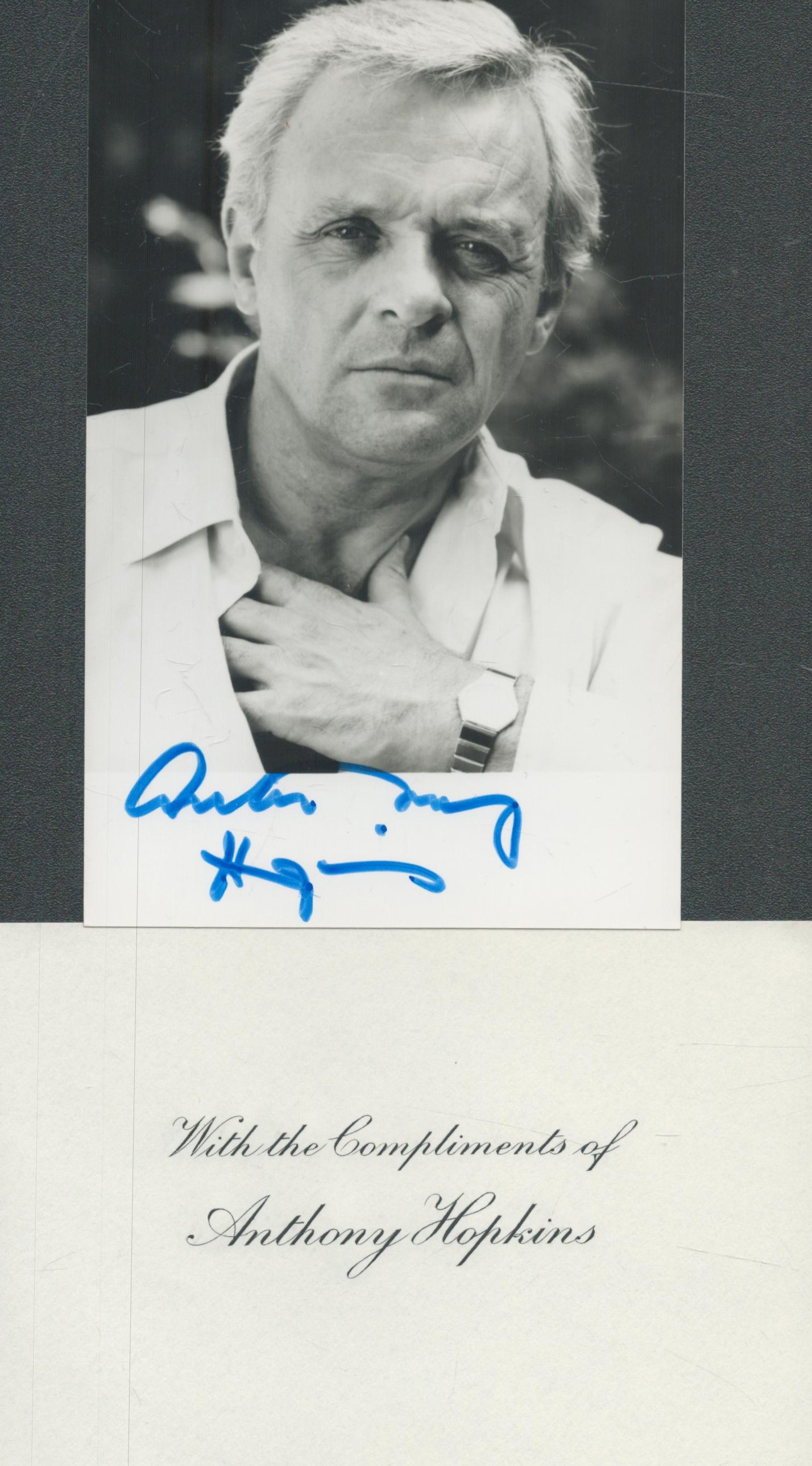 Anthony Hopkins signed 6x4 inch black and white photo with accompanying compliments slip. Good