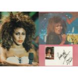 Tina Turner signed 6x4 inch card with three unsigned photos. Good Condition. All autographs come