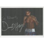 David Haye signed 8x6 inch approx. colour photo. Dedicated. Good Condition. All autographs come with