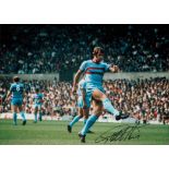 Geoff Hurst signed 16x12 inch colour print playing for West Ham. Good Condition. All autographs come