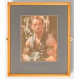 Arnold Schwarzenegger signed colour photo, from the movie Predator. Dedicated. Framed. Measures 13