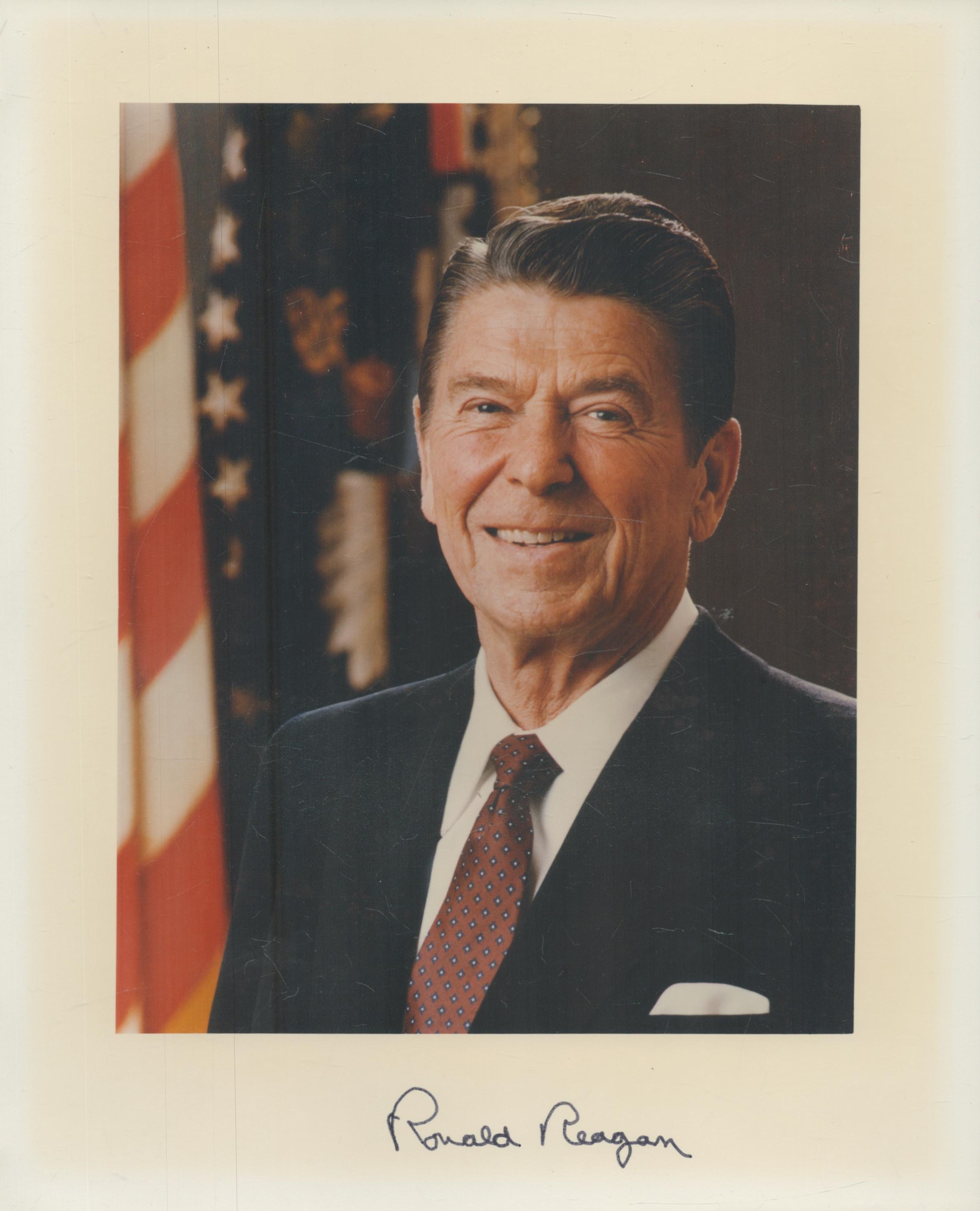 Ronald Reagan autopen signed 10x8 inch colour photo with two accompanying White House letters