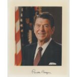 Ronald Reagan autopen signed 10x8 inch colour photo with two accompanying White House letters